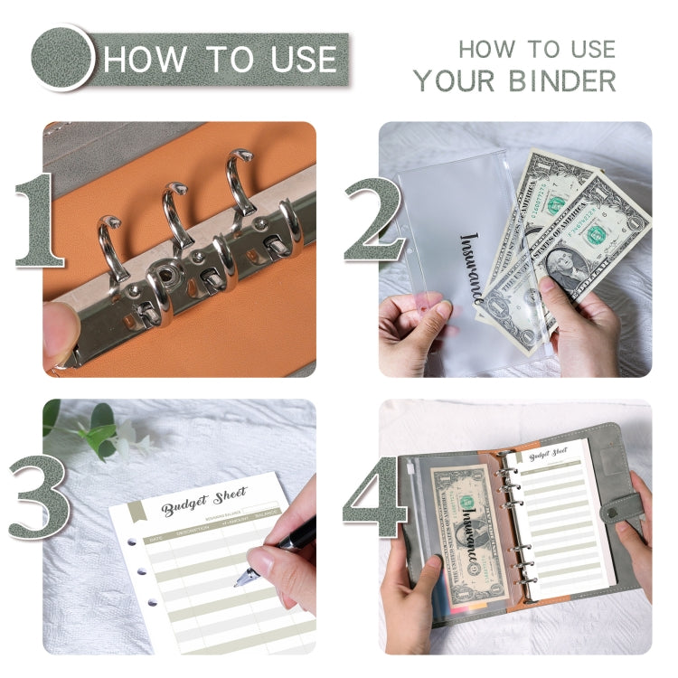 H666 A6 Loose-leaf Binder Cash Budget Handbook Vintage PU Leather Notebook with Window, H666 Light Gray, H666 Dark Gray, H666 Amber Brown, H666 Treasure Blue, H666 Denim Blue, H666 Retro Green, H666 Taro Purple, H666 Pink