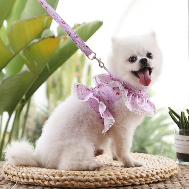 Pet Lace Vest Clothes Harness Leash, Size: S(Purple Floral)