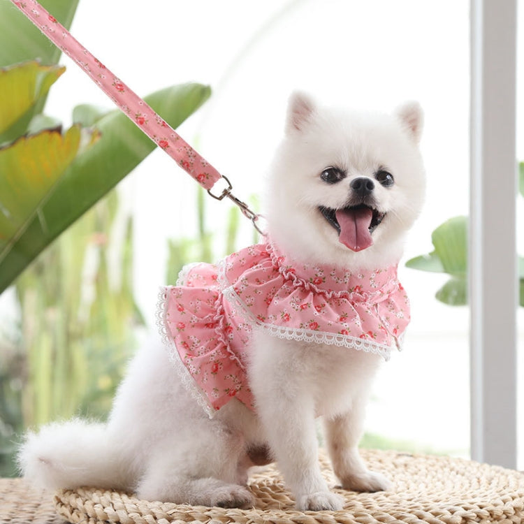 Pet Lace Vest Clothes Harness Leash, Size: S(Rose Red Floral)