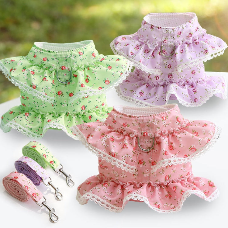 Pet Lace Vest Clothes Harness Leash, Size: S(Rose Red Floral)