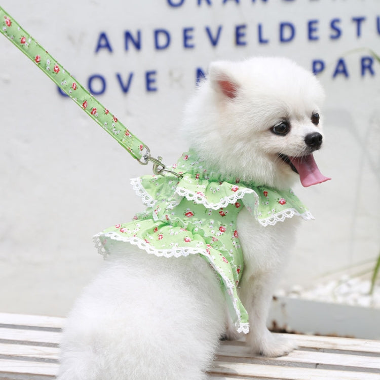 Pet Lace Vest Clothes Harness Leash, Size: S(Green Floral)