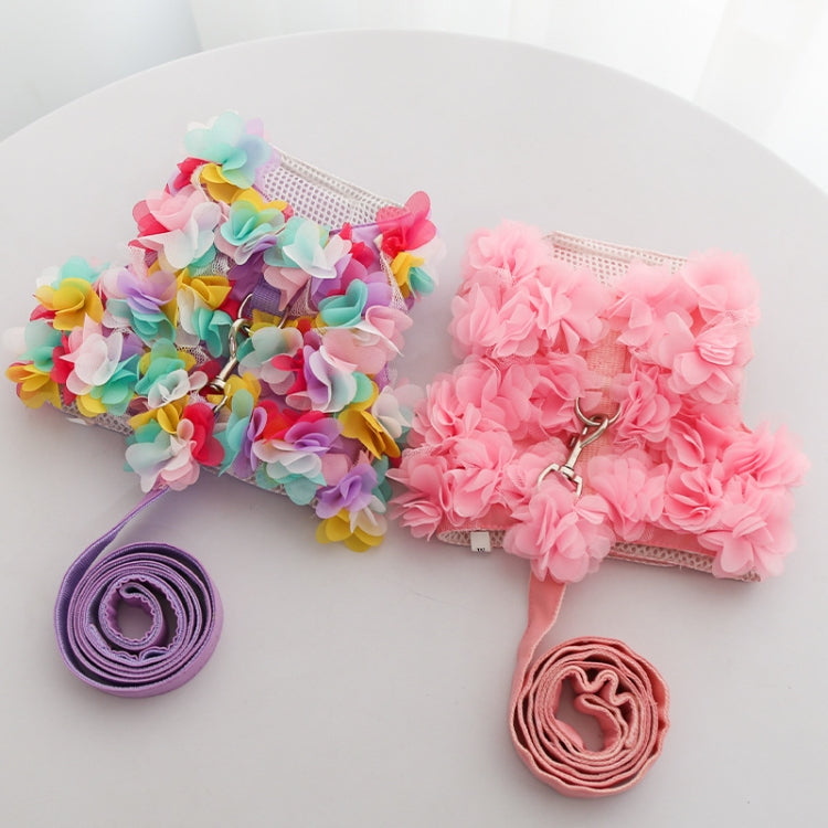 Pet Lace Vest Clothes Harness Leash, Size: S(3D Flowers Purple)