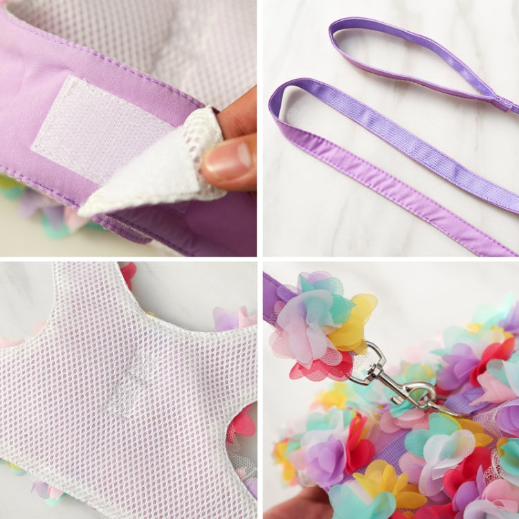 Pet Lace Vest Clothes Harness Leash, Size: S(Purple Floral)