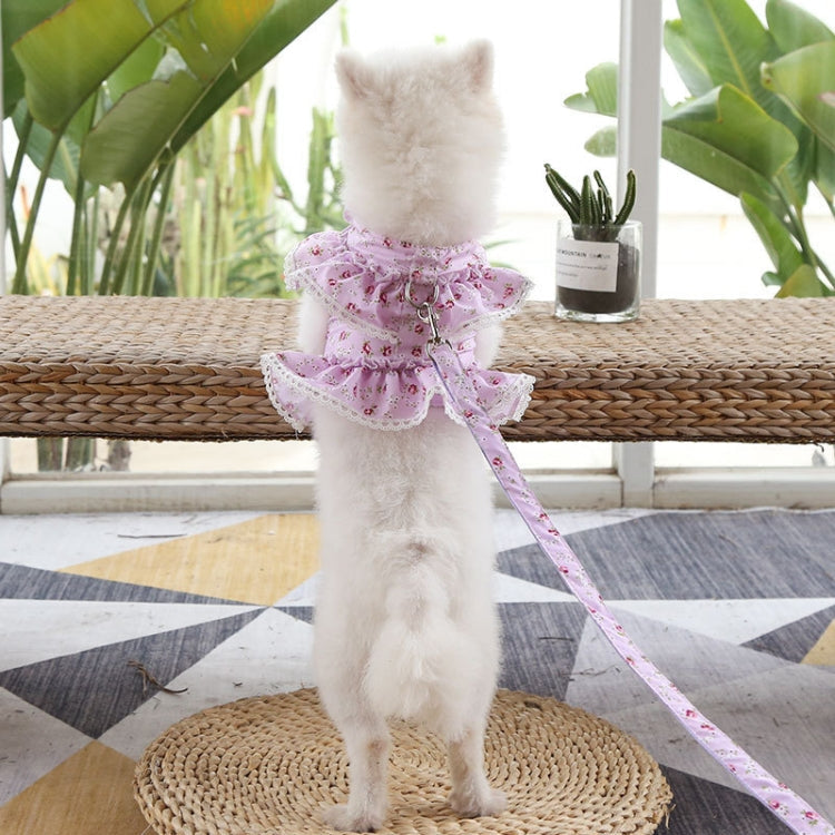 Pet Lace Vest Clothes Harness Leash, Size: L(3D Flower Pink)