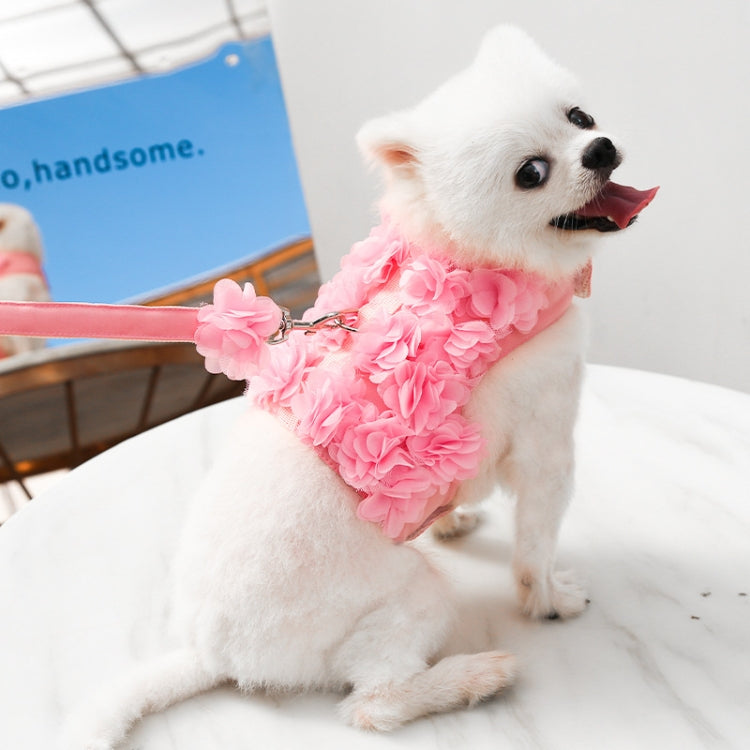 Pet Lace Vest Clothes Harness Leash, Size: L(3D Flower Pink)