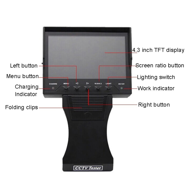 JSK-4300B 4.3 inch Handheld 12V Output Network Cable Monitoring Tester(With EU Plug Power Adapter)