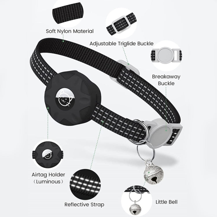 For AirTag Tracker Silicone Case Reflective Pet Cat Collar With Bell(Red)