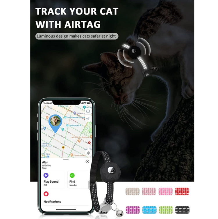 For AirTag Tracker Silicone Case Reflective Pet Cat Collar With Bell(Pink)