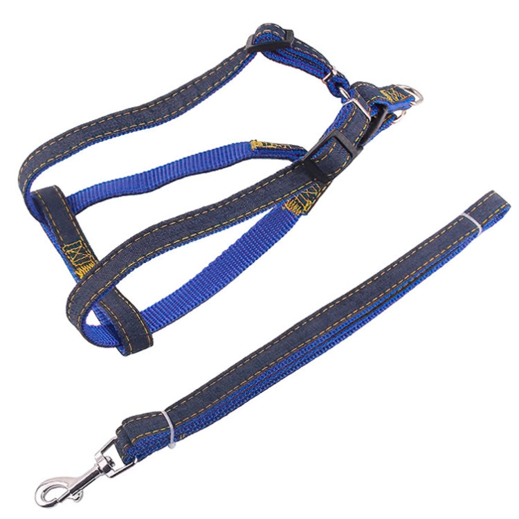 BG-Q1025 Leash+Chest Strap Thickened Strong Denim Pet Dog Leash Set, Size: M(Blue)