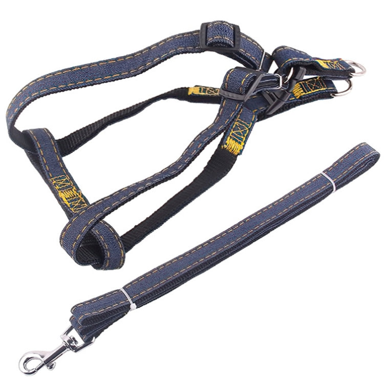 BG-Q1025 Leash+Chest Strap Thickened Strong Denim Pet Dog Leash Set, Size: M(Black)
