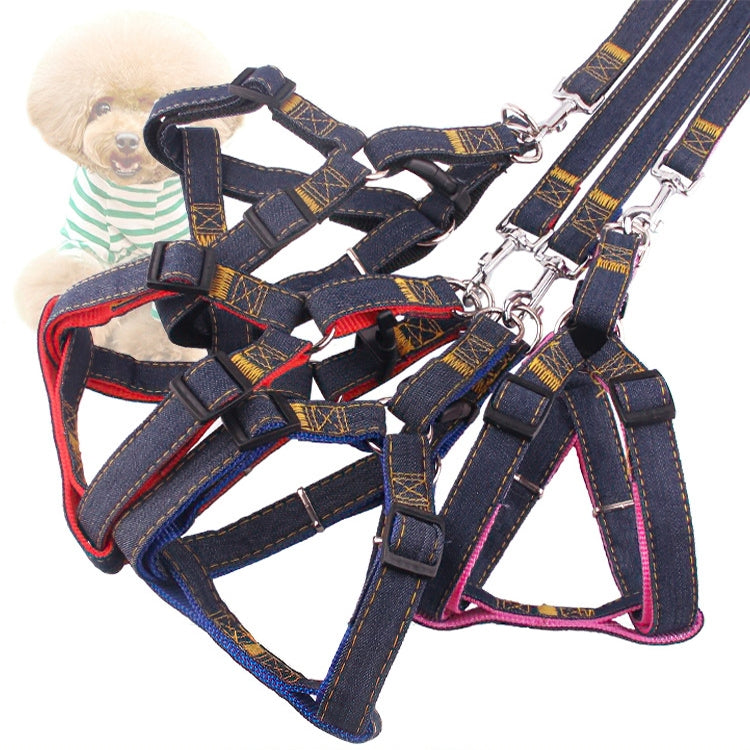 BG-Q1025 Leash+Chest Strap Thickened Strong Denim Pet Dog Leash Set, Size: XL(Blue)