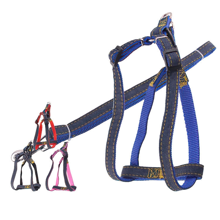 BG-Q1025 Leash+Chest Strap Thickened Strong Denim Pet Dog Leash Set, Size: L(Black)