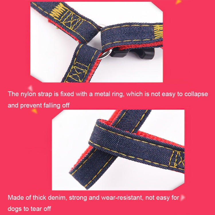 BG-Q1025 Leash+Chest Strap Thickened Strong Denim Pet Dog Leash Set, Size: M(Blue)