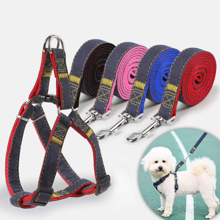 BG-Q1025 Leash+Chest Strap Thickened Strong Denim Pet Dog Leash Set, Size: S(Black)
