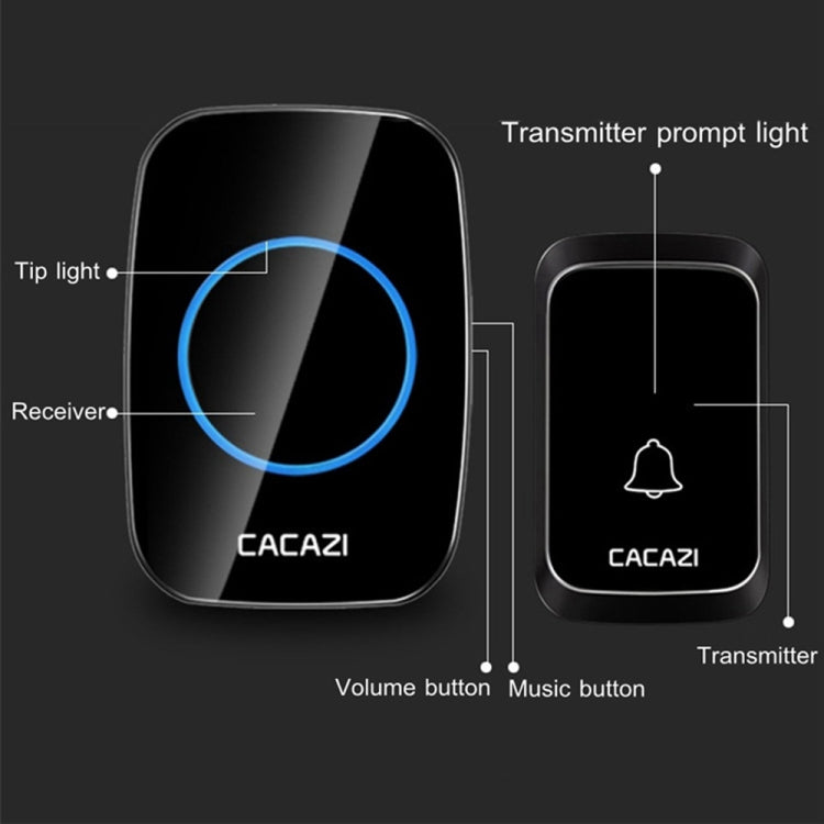 CACAZI A06-DC 1 to 2 Battery Smart Home Wireless Waterproof Doorbell(Black)