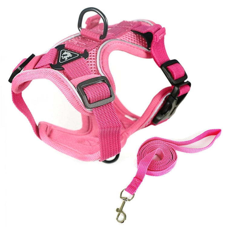 Pet Vest Harness + Traction Rope Set Reflective Breathable Dog Cat Harness, Size: M(Pink)