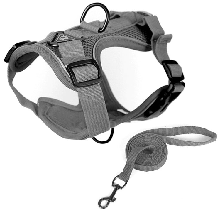 Pet Vest Harness + Traction Rope Set Reflective Breathable Dog Cat Harness, Size: L(Gray)