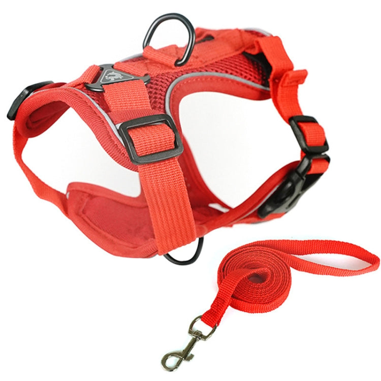 Pet Vest Harness + Traction Rope Set Reflective Breathable Dog Cat Harness, Size: XL(Red)
