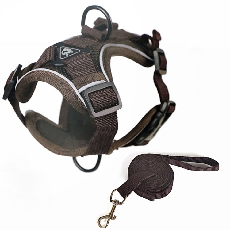 Pet Vest Harness + Traction Rope Set Reflective Breathable Dog Cat Harness, Size: XL(Coffee)
