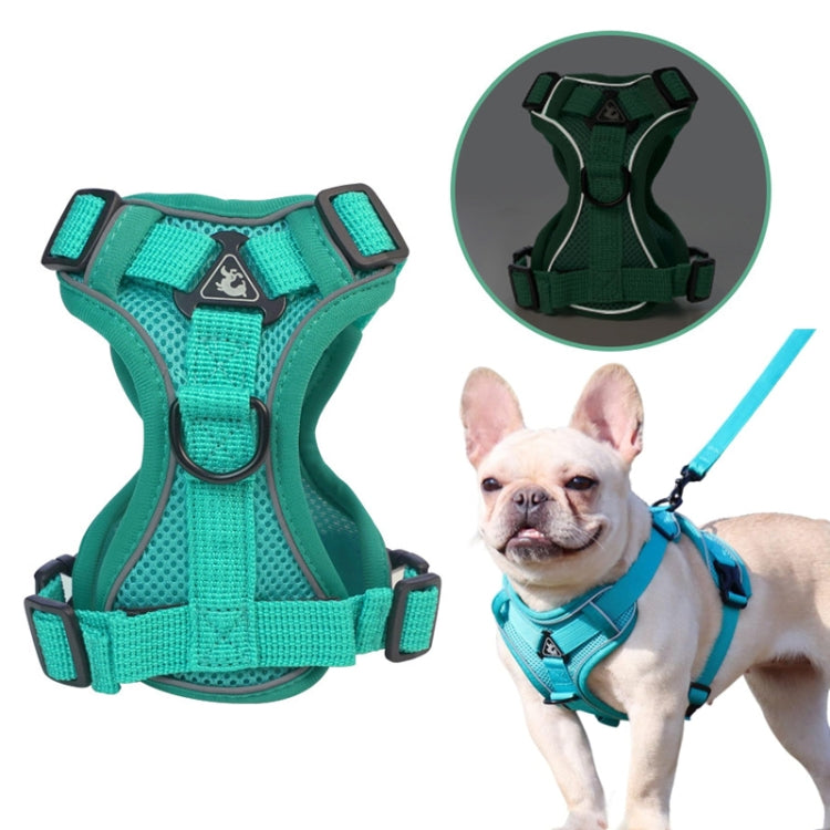 Pet Vest Harness + Traction Rope Set Reflective Breathable Dog Cat Harness, Size: L(Blue)