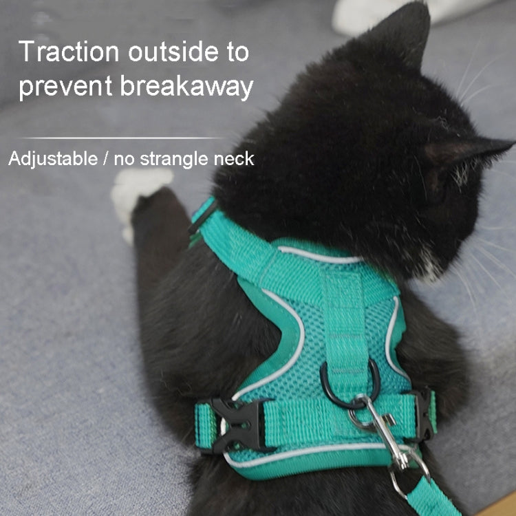 Pet Vest Harness + Traction Rope Set Reflective Breathable Dog Cat Harness, Size: M(Blue)