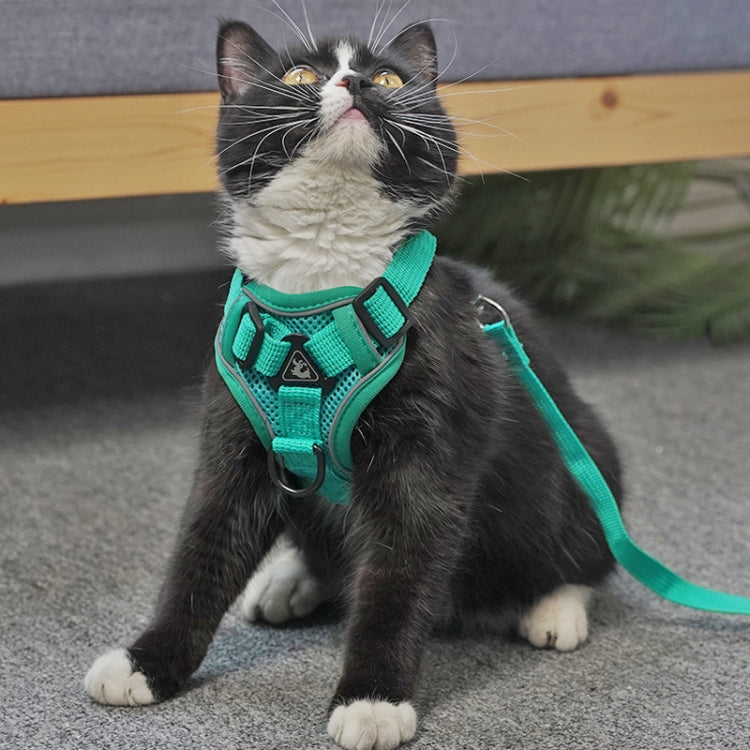 Pet Vest Harness + Traction Rope Set Reflective Breathable Dog Cat Harness, Size: L(Blue)