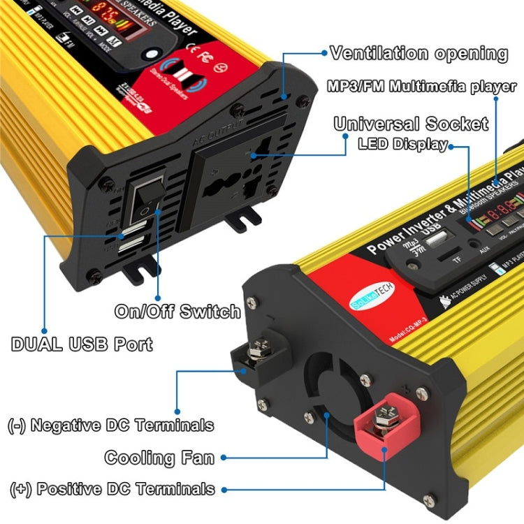 SOLIKE TECH 300W Inverter with Bluetooth MP3/FM Multimedia Player, 12V to 110V, 12V to 220V