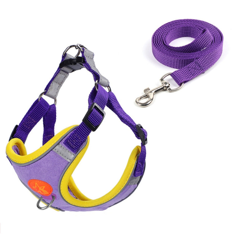 Pet Dog Harness Reflective Anti-break-off Vest-style Leash, Color: Suede Purple(M)