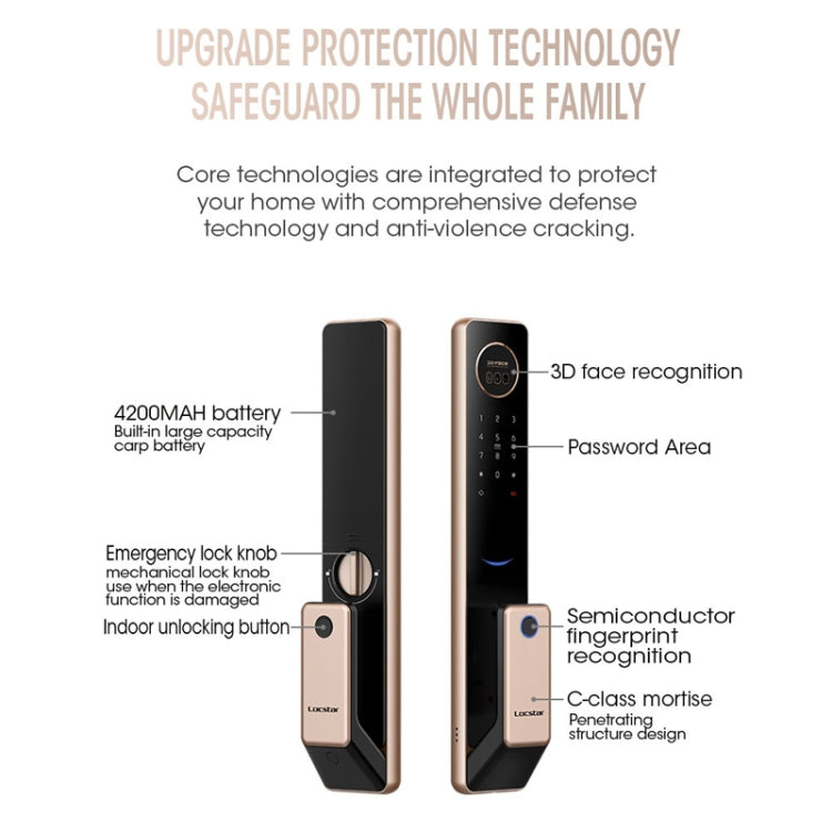 T100A  3D Face Recognition Fingerprint Code Card Digital Door Lock(Space Gray)