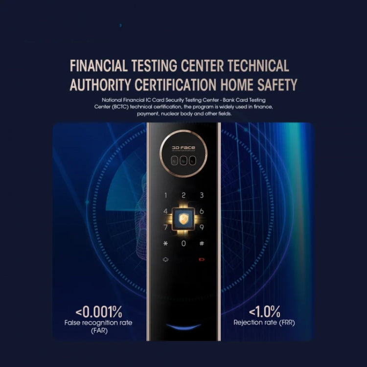 T100A  3D Face Recognition Fingerprint Code Card Digital Door Lock(Rose Gold)