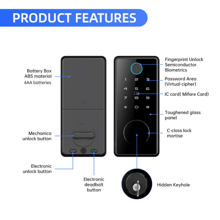 C87 Automatic Fingerprint Lock Entry Door Password Smart Lock(Black)