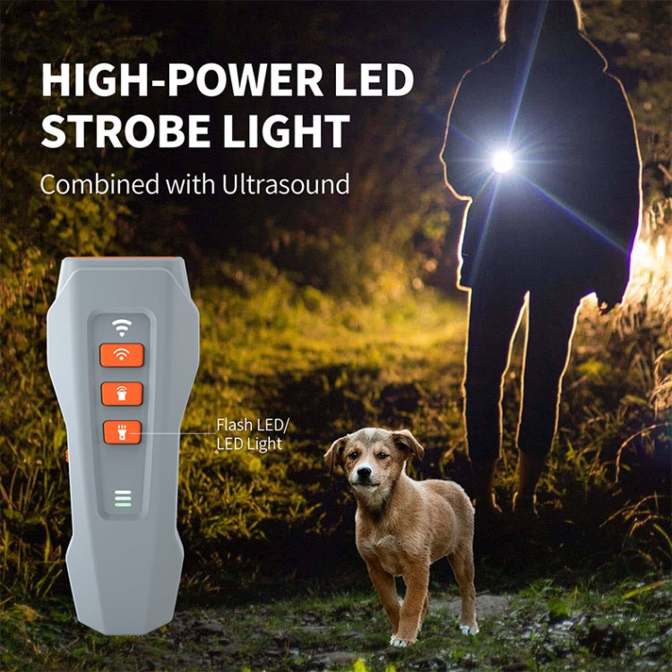 LED Flashing Light Handheld Ultrasonic Bark Arrester Frequency Conversion Dog Training Device(Gray+Orange)