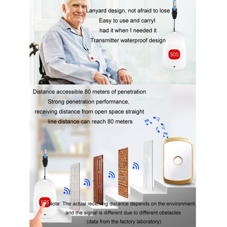 CACAZI C20 Two To Three Wireless Pager For The Elderly Home Care Waterproof Emergency Pager, EU Plug(Black)
