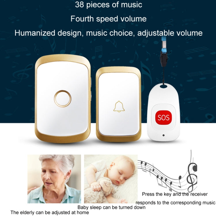 CACAZI C20 Two To Three Wireless Pager For The Elderly Home Care Waterproof Emergency Pager, EU Plug(Gold)