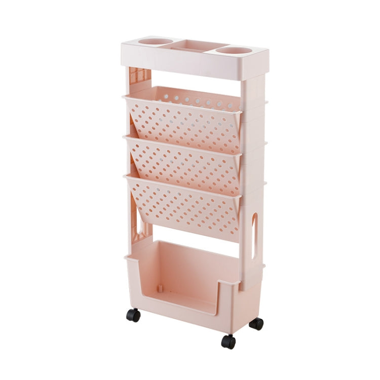 5-layer Movable Trolley Plastic Storage Rack for Student Books Vertical Bookshelves