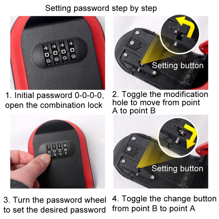 Full Plastic Key Box Password Lock Door Key Storage Password Box(Red)