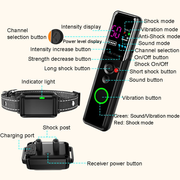 Color Screen Remote Control Pet Electric Shock Circular Dog Trainer(Black)