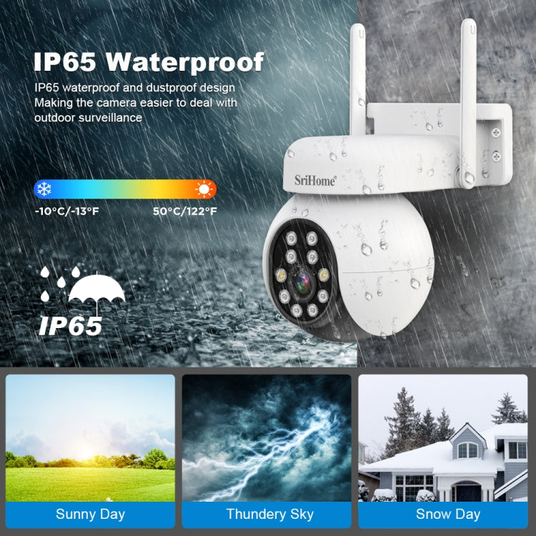 SriHome SH052 Wifi 5MP Wireless PTZ IP AI Auto Tracking Sound&Light Alarm Starlight Color Night Vision Outdoors Surveillance Camera, Plug: US