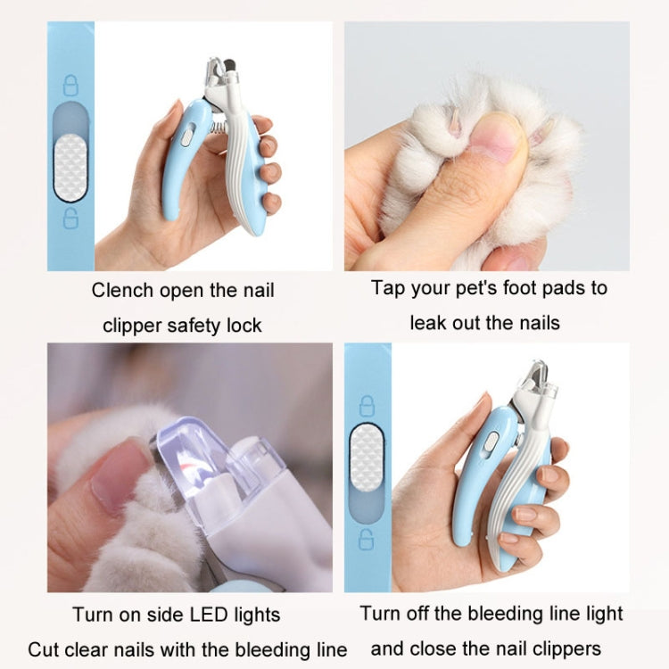 Pet Nail Clipper Dogs And Cats Fingernail Trimmers With LED Lighting(Light Blue)