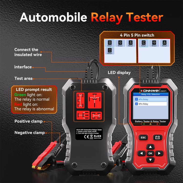 KONNWEI 2 In 1 Car Relay Tester Battery Tester, KW371