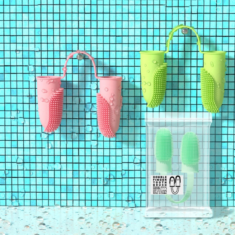 2pcs Pet Teeth Cleaning Dual Finger Toothbrush Dogs And Cats Oral Cleaning Tools(Grass Yellow)