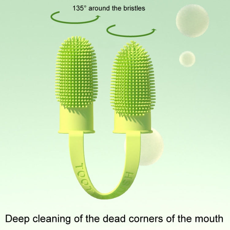 2pcs Pet Teeth Cleaning Dual Finger Toothbrush Dogs And Cats Oral Cleaning Tools(Grass Yellow)