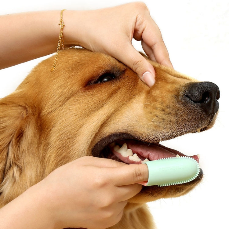 Pets Finger Toothbrush With Handle Dogs And Cats Oral Cleaning Tools(White)
