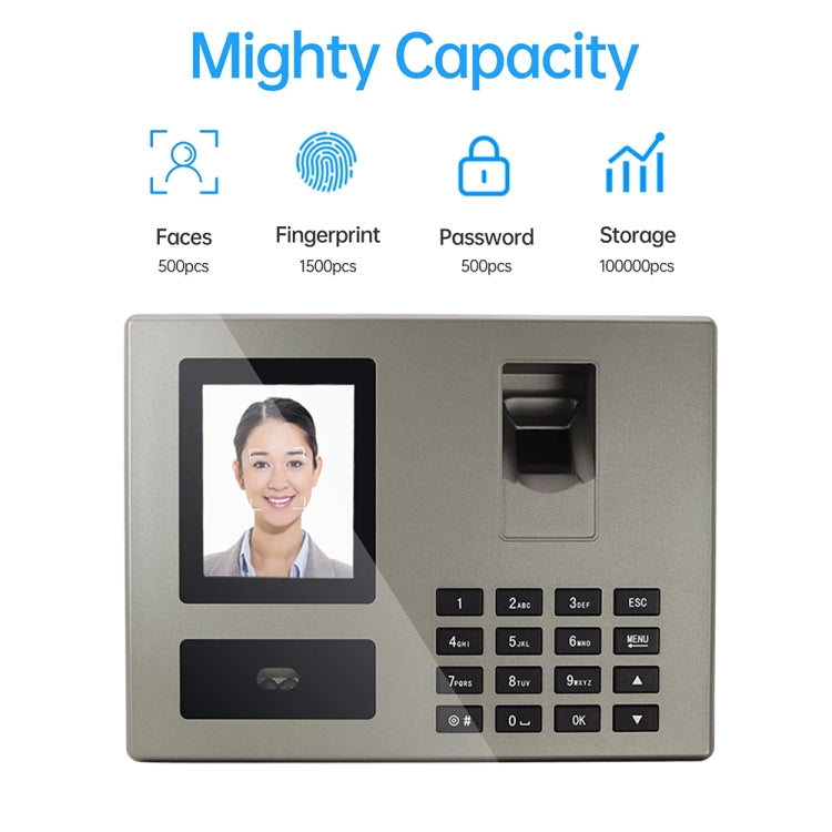 FA03 Intelligent Voice Prompt Face Recognition Fingerprint Attendance Machine(English with UK Plug)
