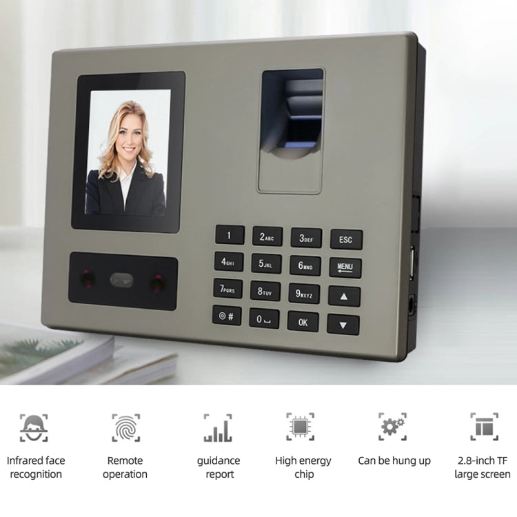 FA03 Intelligent Voice Prompt Face Recognition Fingerprint Attendance Machine(English with EU Plug)