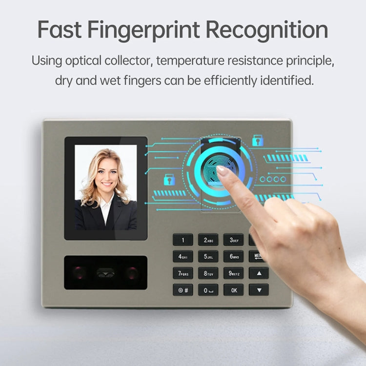 FA03 Intelligent Voice Prompt Face Recognition Fingerprint Attendance Machine(English with EU Plug)