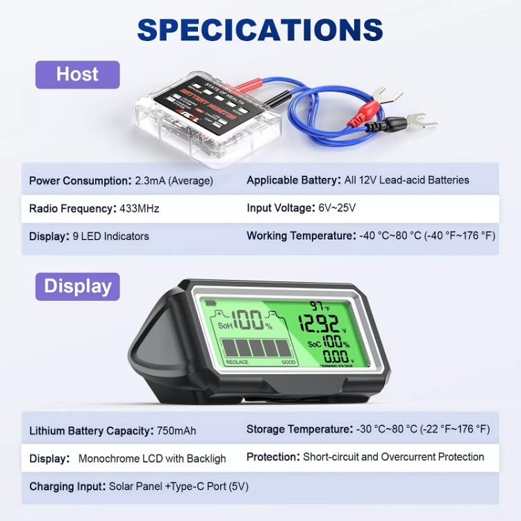 ANCEL 12V LED Car Battery Tester SOH/SOC Rechargeable Battery Analysis Tool, BM200 PRO