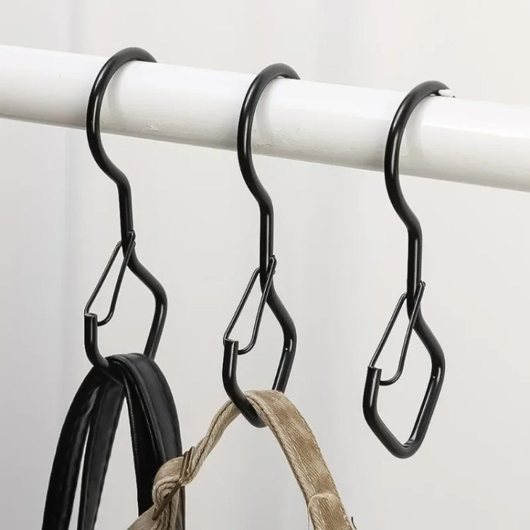 2pcs Household S Hooks For Hanging Metal Windproof Hooks With Safety Buckle, Black, White