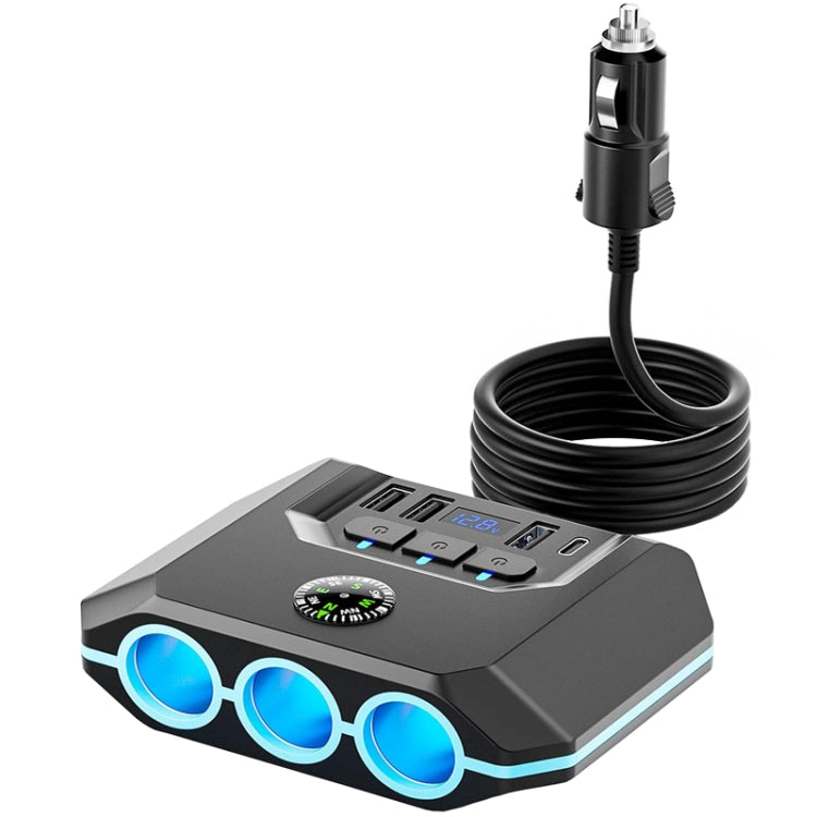 Car Cigarette Lighter One To Three With Switch Voltage Display, TR52
