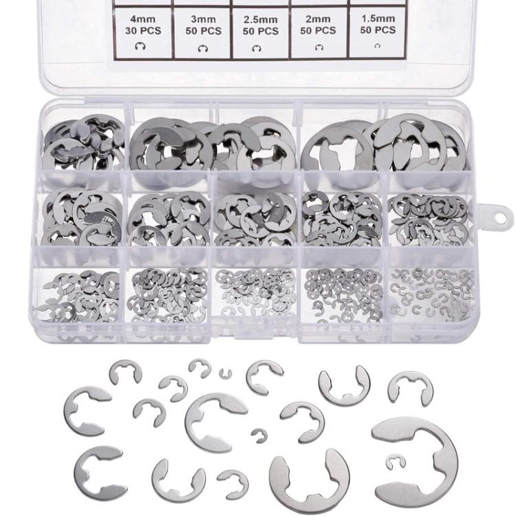 400pcs /Set 1.5-15mm Stainless Steel E-Type Open Circlips Boxed, 400pcs /Set